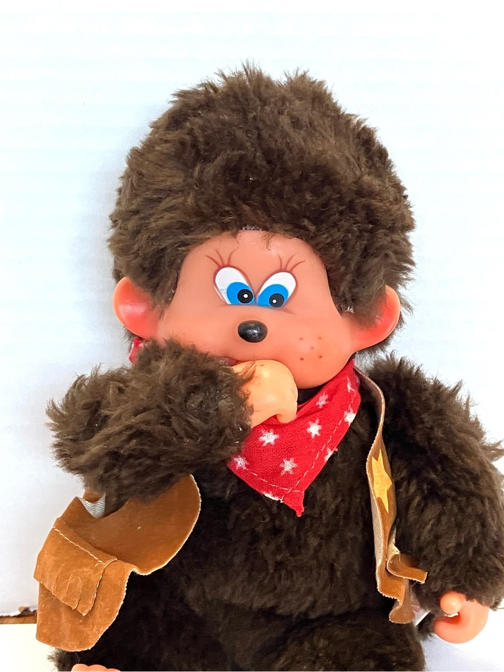 1982 Jolly Plush Toy Thumb Sucker Monkey Plush Doll 7in & Cowboy Vest